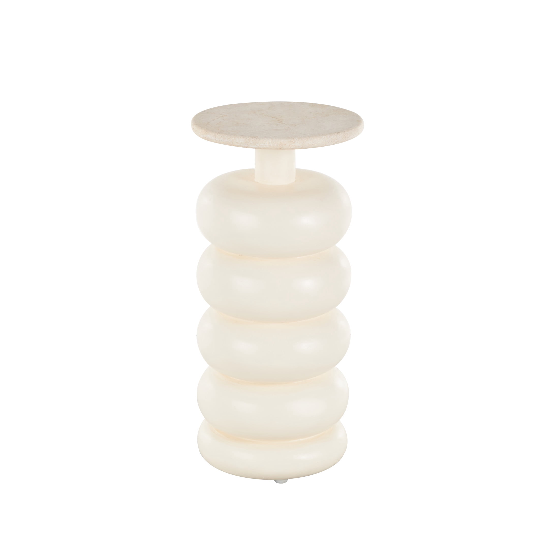 DecMode 10" x 22" Cream Teak Wood Handmade Carved Bubble Inspired Accent Table with Marble Tabletop, 1-Piece
