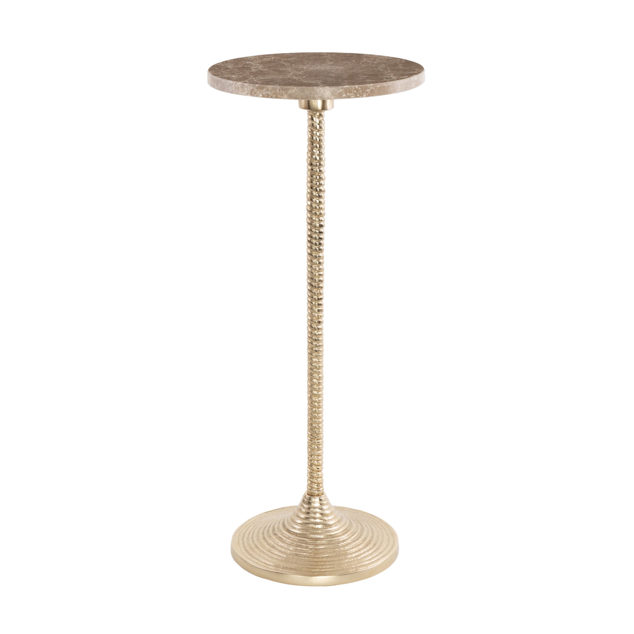 DecMode 10" x 25" Gold Aluminum Metal Pedestal Accent Table with Beige Marble Tabletop, 1-Piece