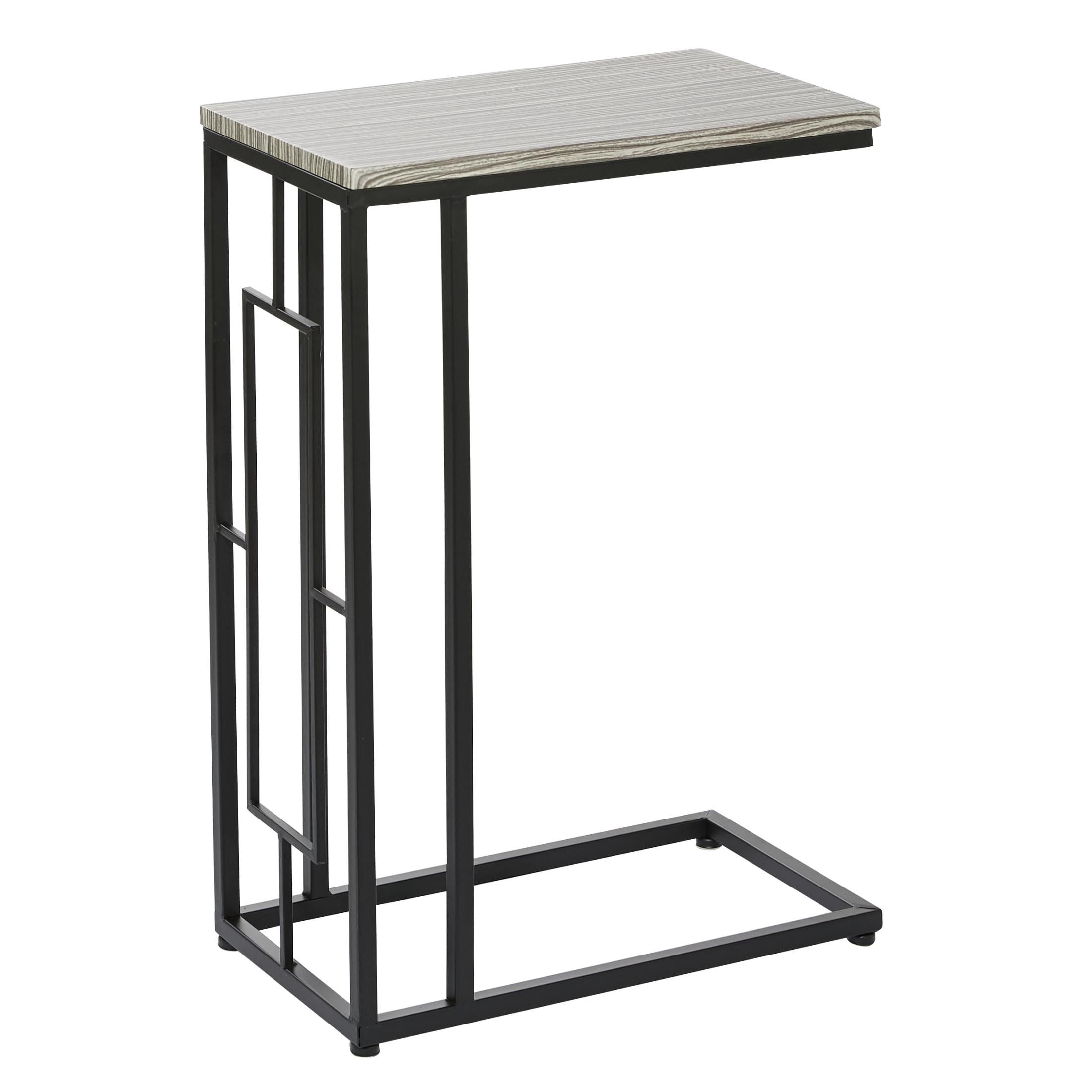 DecMode 10" x 26" Light Brown Metal C-Shaped Accent Table with Black Metal Base, 1-Piece