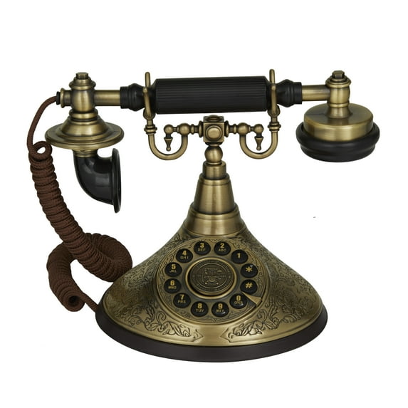 DecMode 10" x 7" Gold Metal Functioning Vintage Style Telephone with Line Cord, 1-Piece