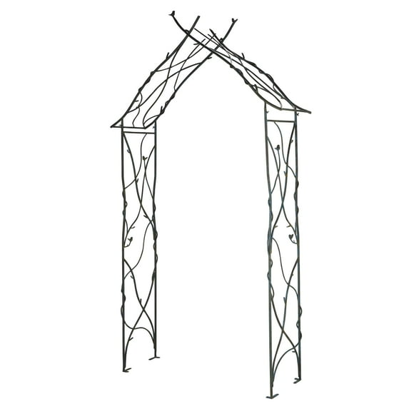 DecMode 103" Indoor Outdoor Arched Black Metal Bird Garden Arbor with Twisted Branches