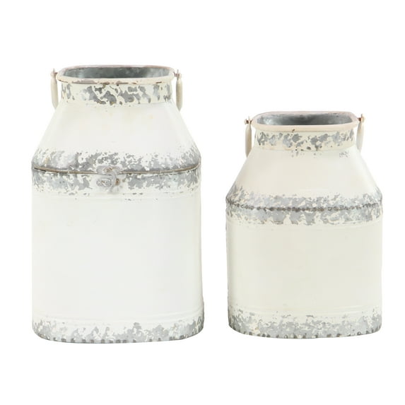 DecMode 11", 14"H White Metal Decorative Jars, 2-Pieces