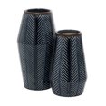 thumbnail image 1 of DecMode 11", 8"H Handmade Chevron Dark Blue Ceramic Vase, Set of 2, 1 of 9
