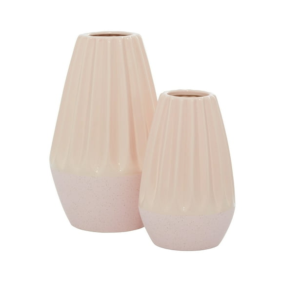 DecMode 11", 8"H Handmade Pink Ceramic Vase, Set of 2