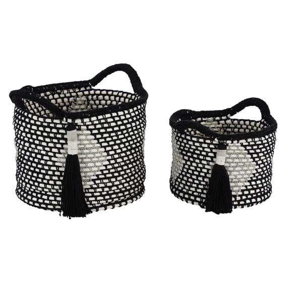 DecMode 11", 9" Black Polyester Traditional Storage Basket, 2 - Pieces