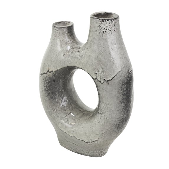DecMode 11" Abstract Circular Gray Paper Mache Vase with Dual Openings