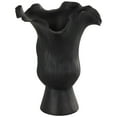thumbnail image 1 of DecMode 11" Abstract Floral Inspired Black Ceramic Vase with Wavy Folded Rim and Linear Grooves, 1 of 9