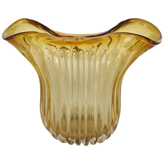 DecMode 7" Oval Ribbed Ombre Abstract Orange Glass Decorative Bowl with Folded Curve Opening
