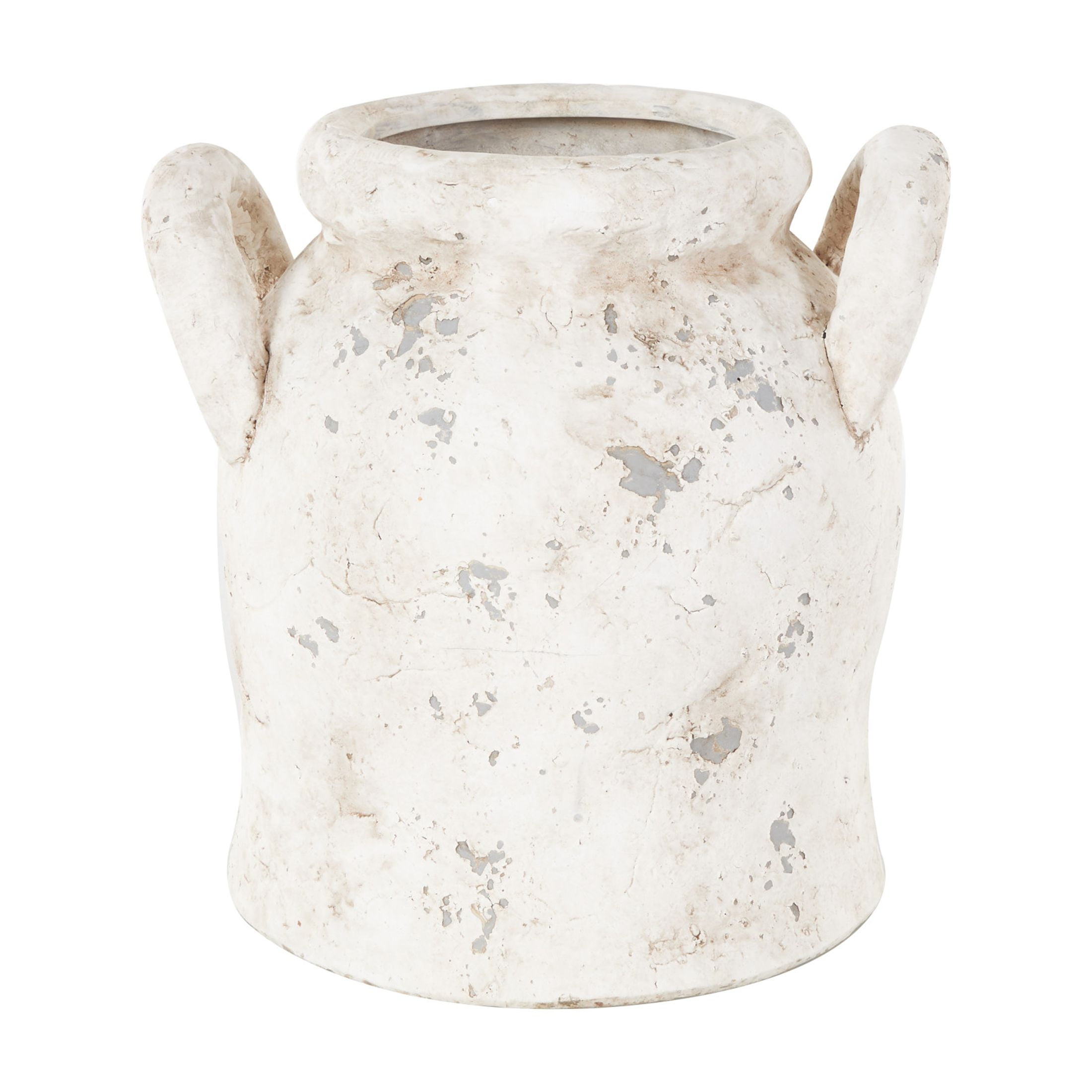 DecMode 11" Antique Style Distressed Cream Ceramic Vase with Handles