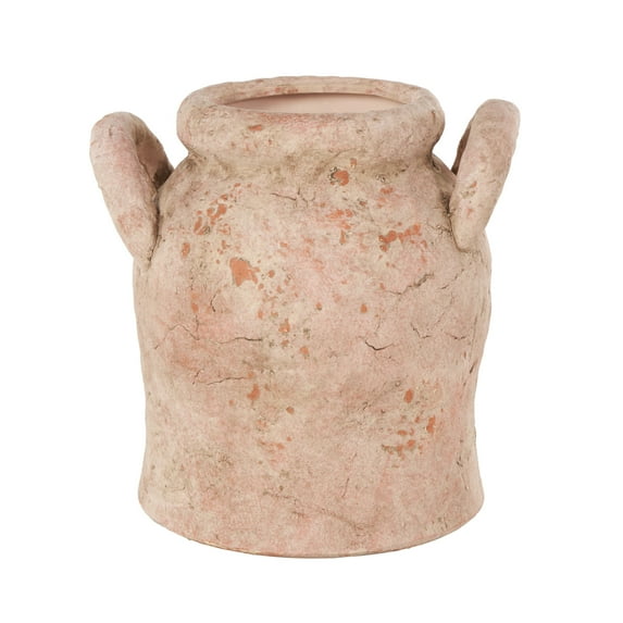 DecMode 11" Antique Style Distressed Pink Ceramic Vase with Handles