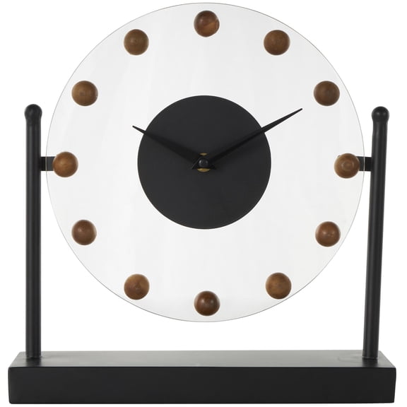 DecMode 11" Black Metal Acrylic Face Clock with Wood Ball Accents