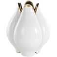 thumbnail image 1 of DecMode 11" Floral Dimensional Shaped White Ceramic Vase with Metallic Gold Rim, 1 of 9