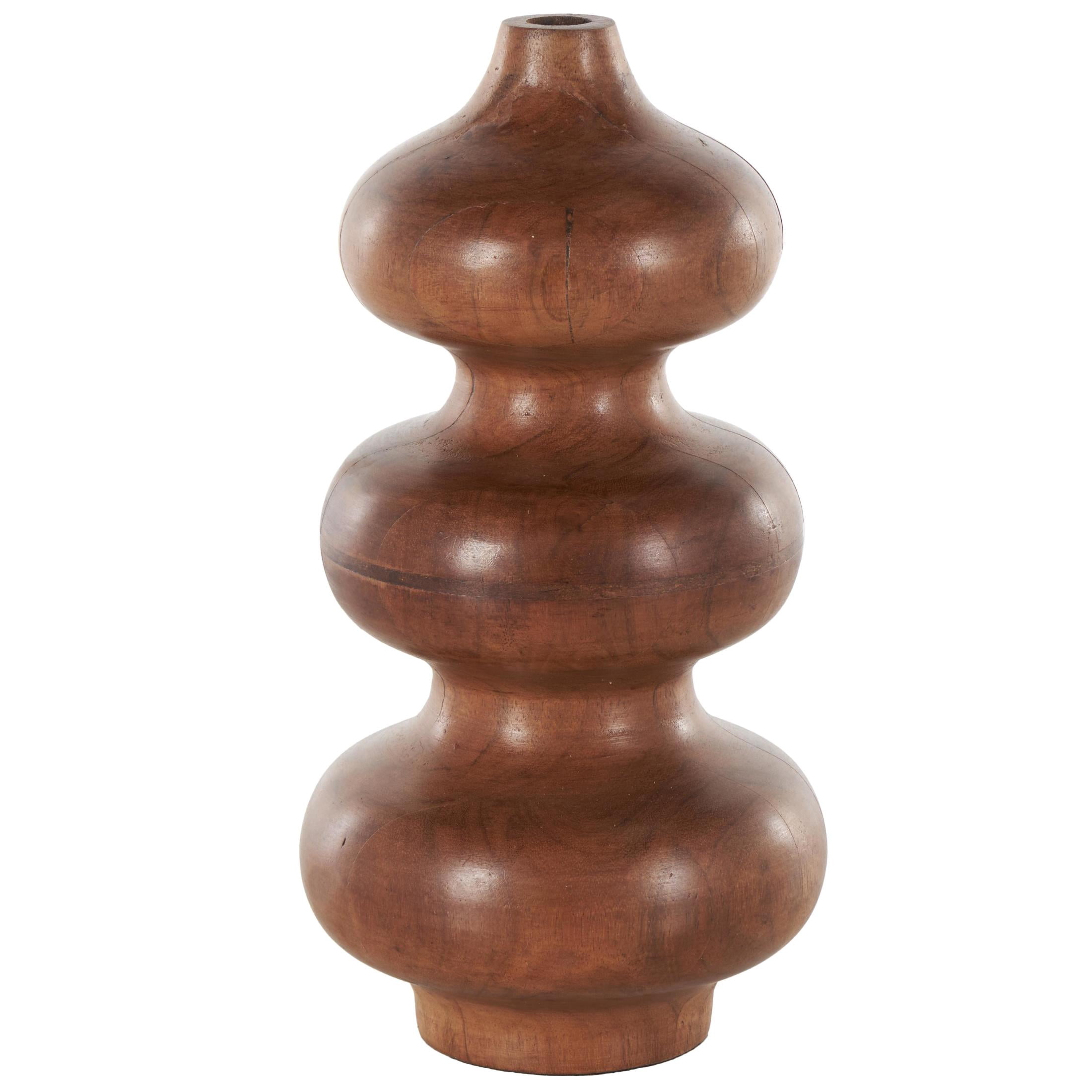 DecMode 11" Geometric Bubble Brown Wood Vase with Natural Wood Grains