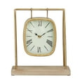 thumbnail image 1 of DecMode 11" Gold Metal Suspended Hanging Clock with Wood Base, 1 of 8