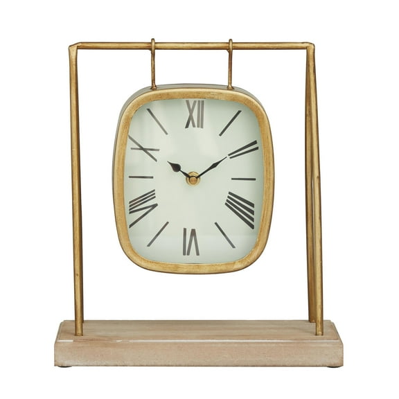 DecMode 11" Gold Metal Suspended Hanging Clock with Wood Base