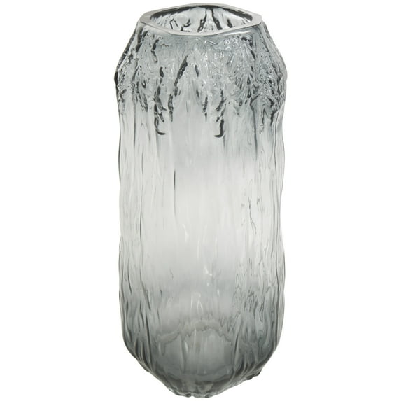 DecMode 11" Handmade Abstract Textured Rectangular Ombre Gray Glass Vase