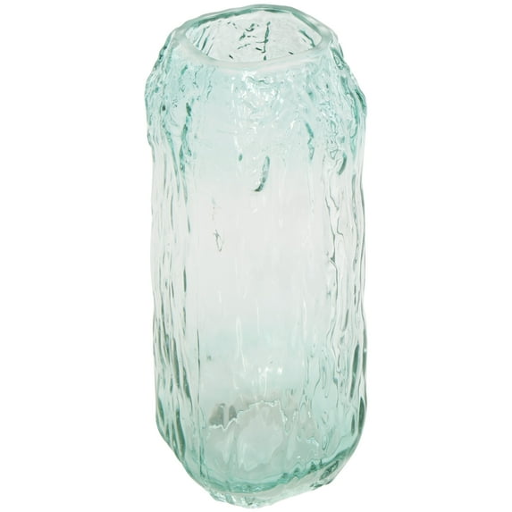 DecMode 11" Handmade Abstract Textured Rectangular Ombre Green Glass Vase
