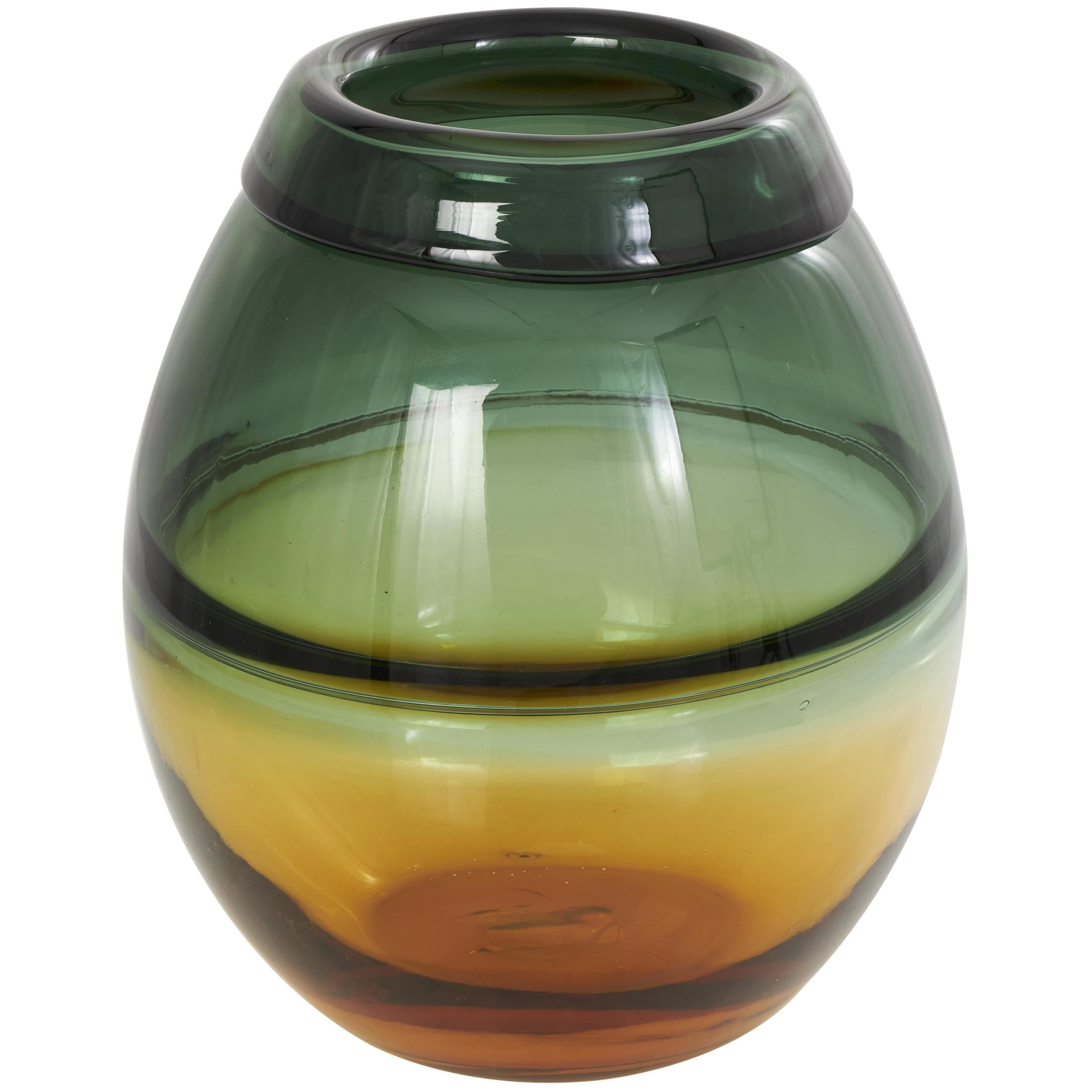 DecMode 11" Handmade Ombre Green Glass Vase with Yellow Base