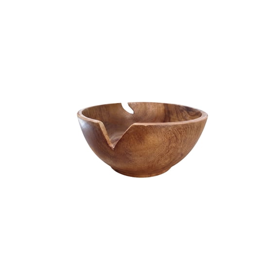 DecMode 11" Handmade Round Brown Teak Wood Decorative Bowl with Natural Grooves
