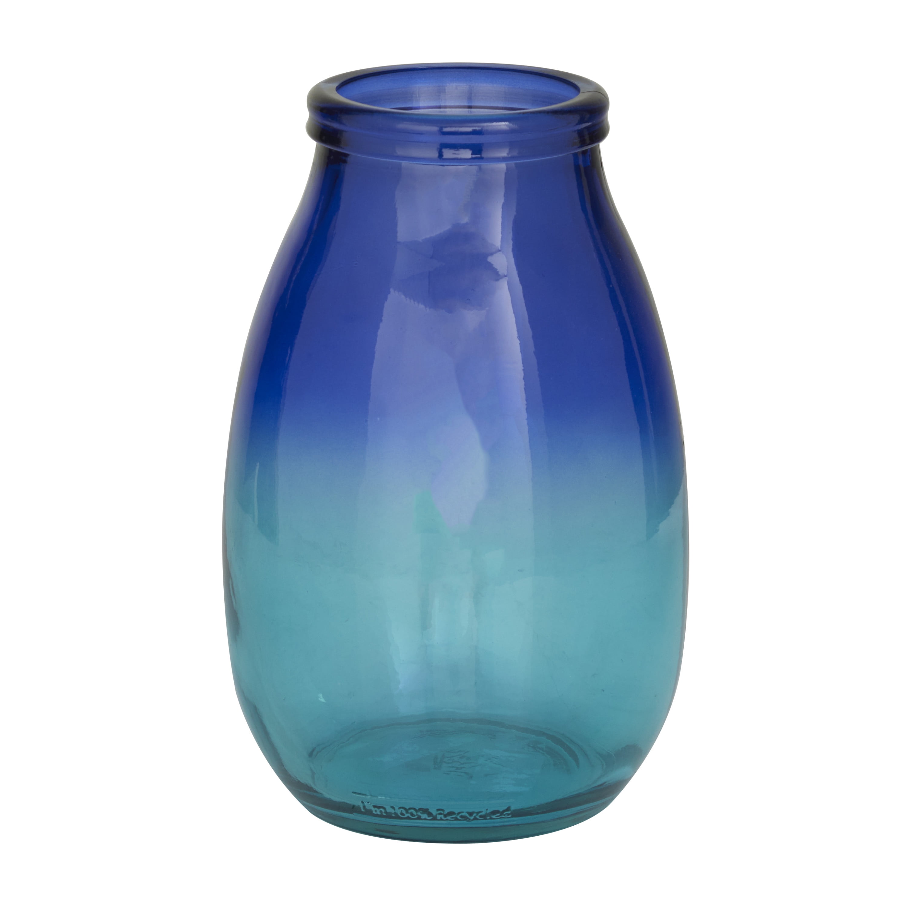 DecMode 11" Handmade Spanish Blue Recycled Glass Vase with Ombre Effect