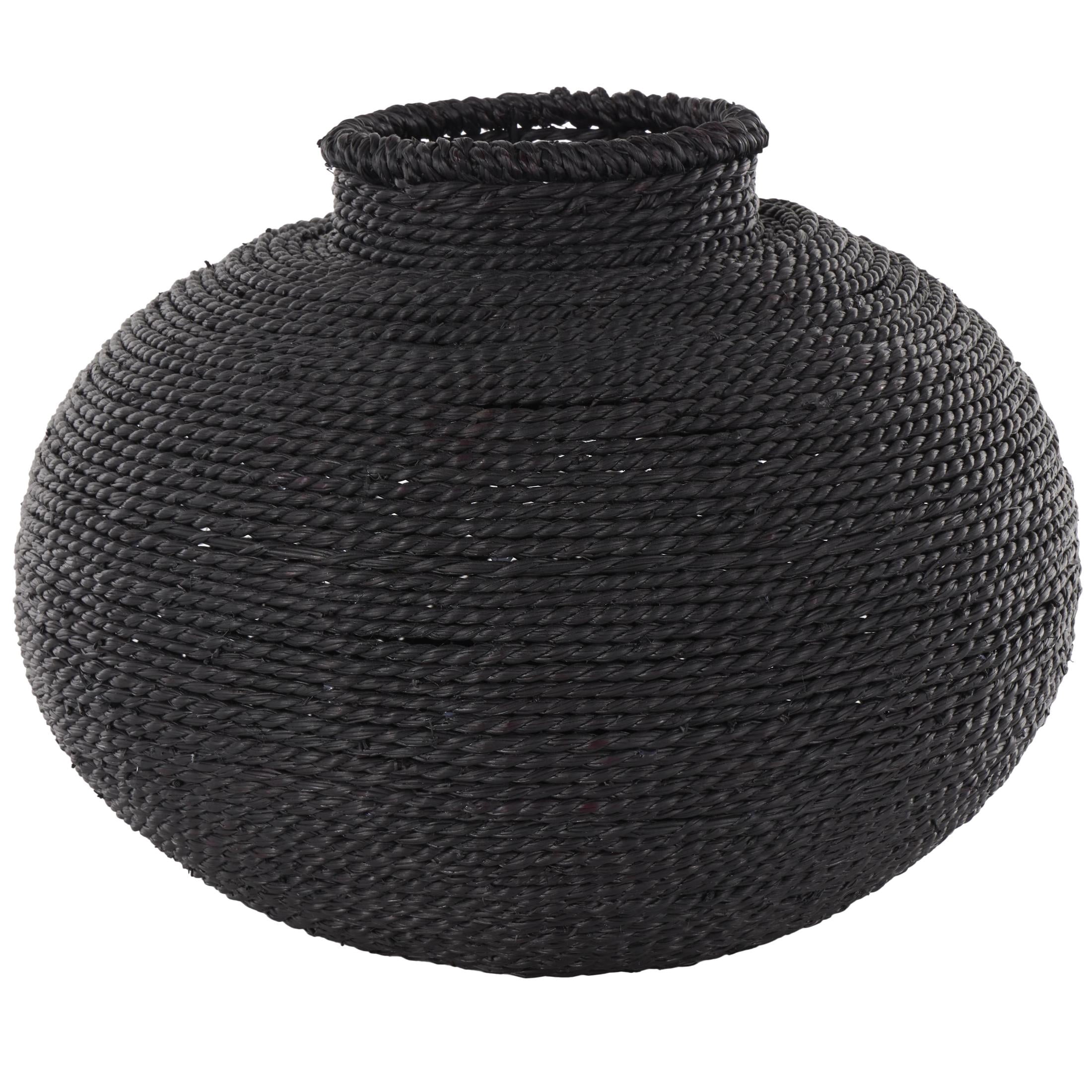 DecMode 11" Handmade Wrapped Pot Black Metal Vase