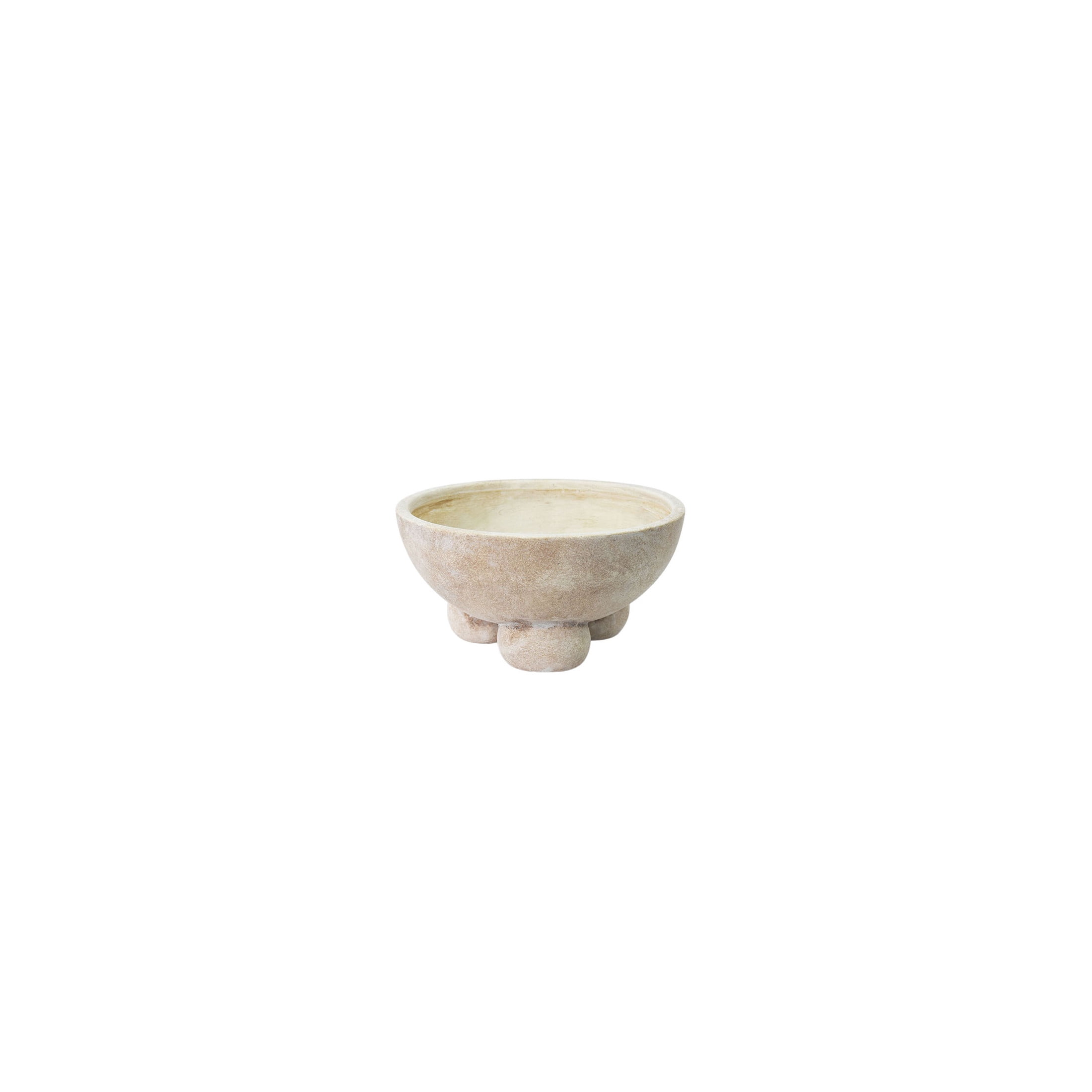 DecMode 11" Round Antique Style Washed Cream Ceramic Decorative Bowl with Three Round Legs