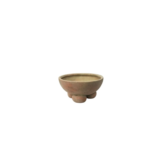 DecMode 11" Round Beige Ceramic Decorative Bowl with Three Round Legs