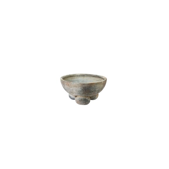 DecMode 11" Round Dark Gray Ceramic Decorative Bowl with Brown Accents and Three Round Legs