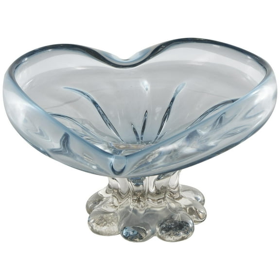 DecMode 11" Round Ombre Heart Blue Glass Decorative Bowl with Folded Curve Opening and Scalloped Base