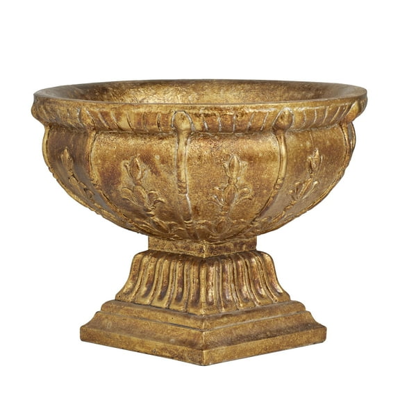 DecMode 11" Round Ornate Gold Polystone Decorative Bowl