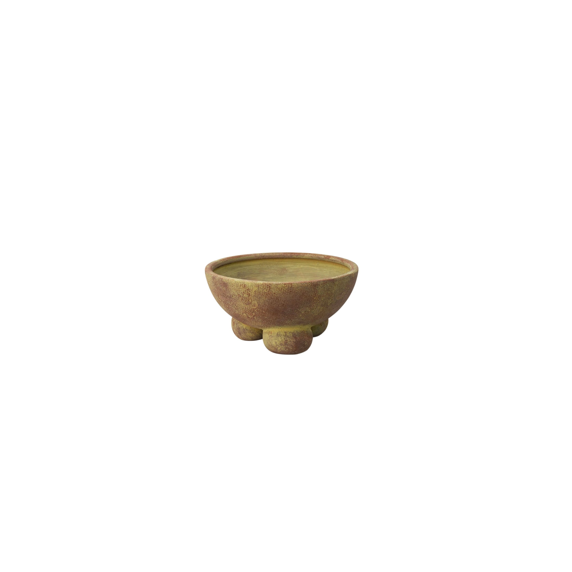 DecMode 11" Round Brown Ceramic Decorative Bowl with Yellow Shadings and Three Round Legs