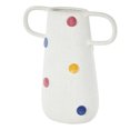 thumbnail image 1 of DecMode 11" Round White Ceramic Vase with Multicolor Spots and Handles, 1 of 9