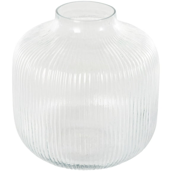 DecMode 11" Short Round Ribbed Fluted Glass Vase