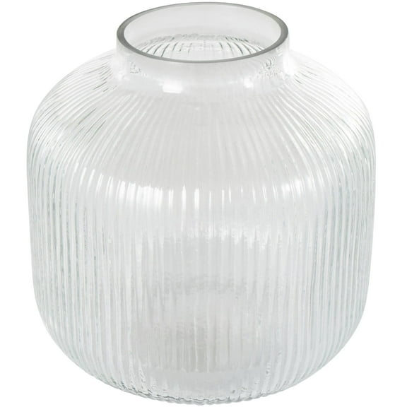 DecMode 11" Short Round Ribbed Glass Vase