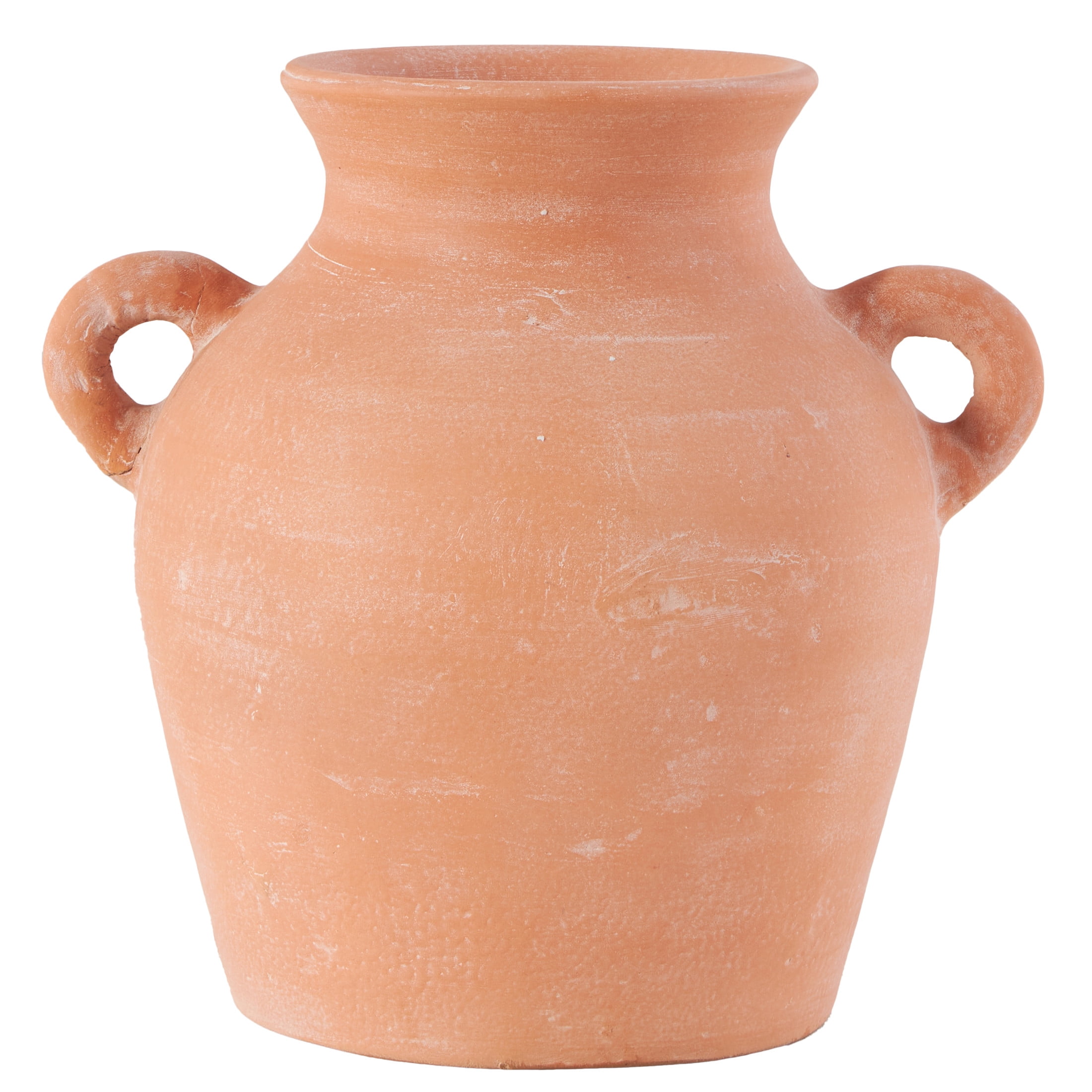 DecMode 11" Washed Terracotta Jug Pink Ceramic Vase with Handles