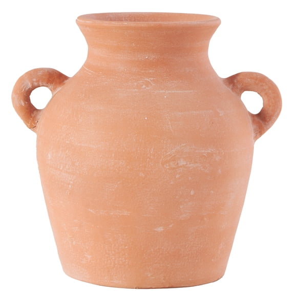 DecMode 11" Washed Terracotta Jug Pink Ceramic Vase with Handles