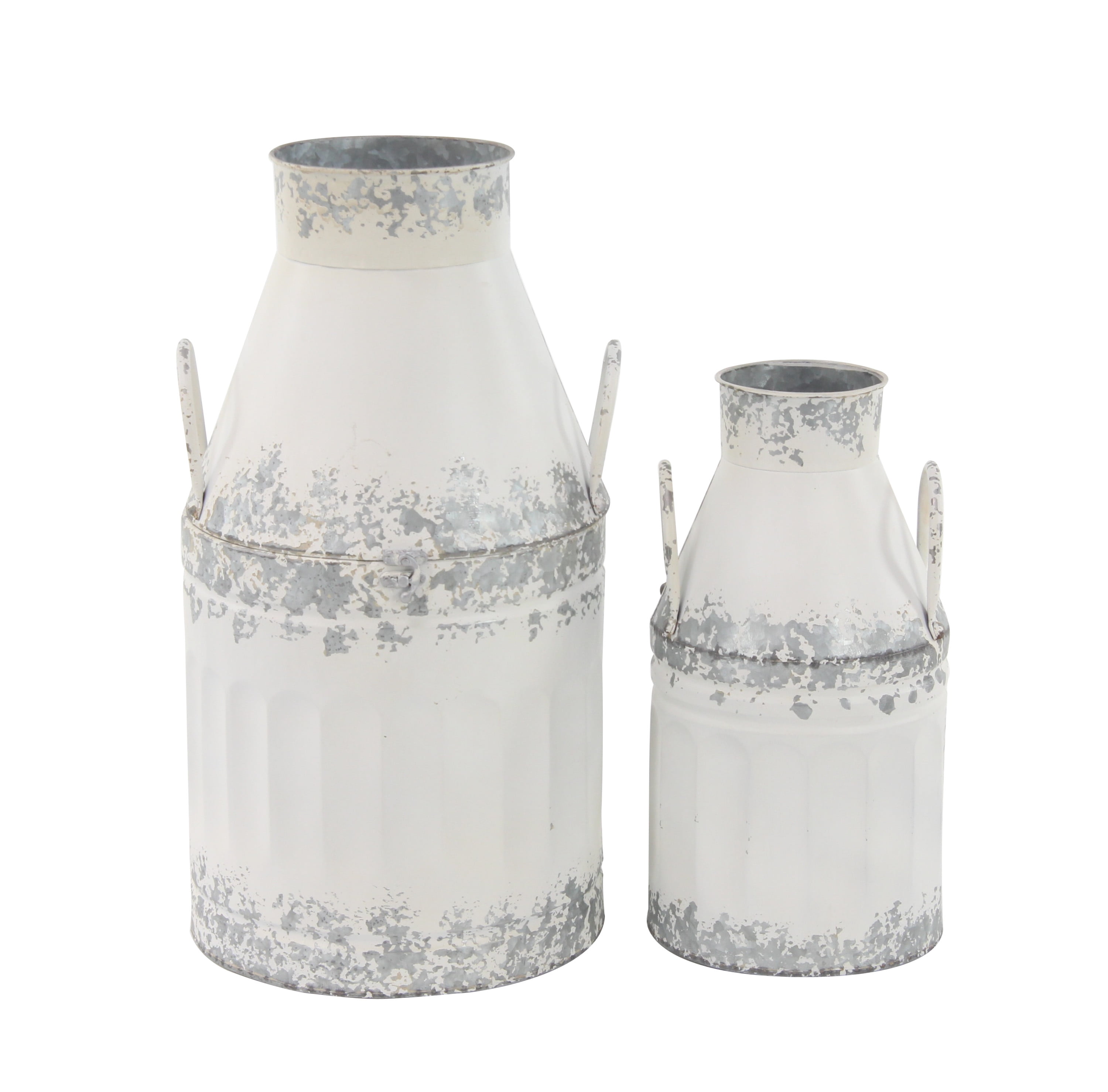 White and Gray Iron Rustic Chic Cylinder Decorative Jars, Set of 2