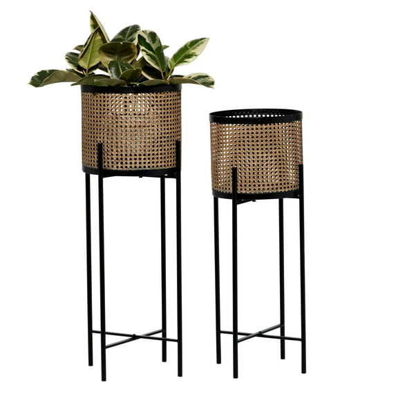DecMode 11"W, 32"H Gold Metal Planter with Removable Stand (2 Count)