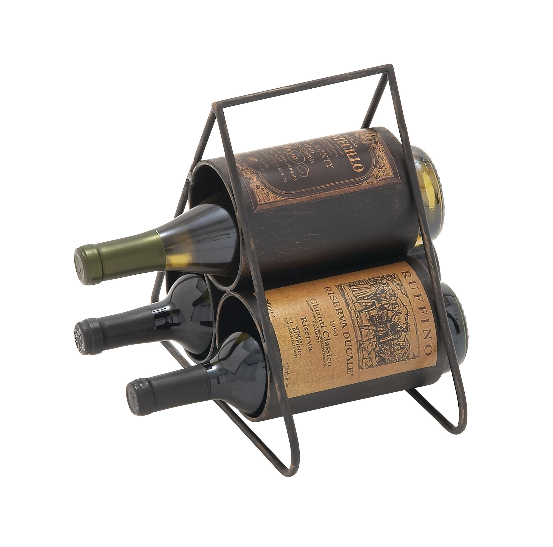 DecMode 11" x 10" Black Metal 3 Bottles Wine Rack, 1-Piece