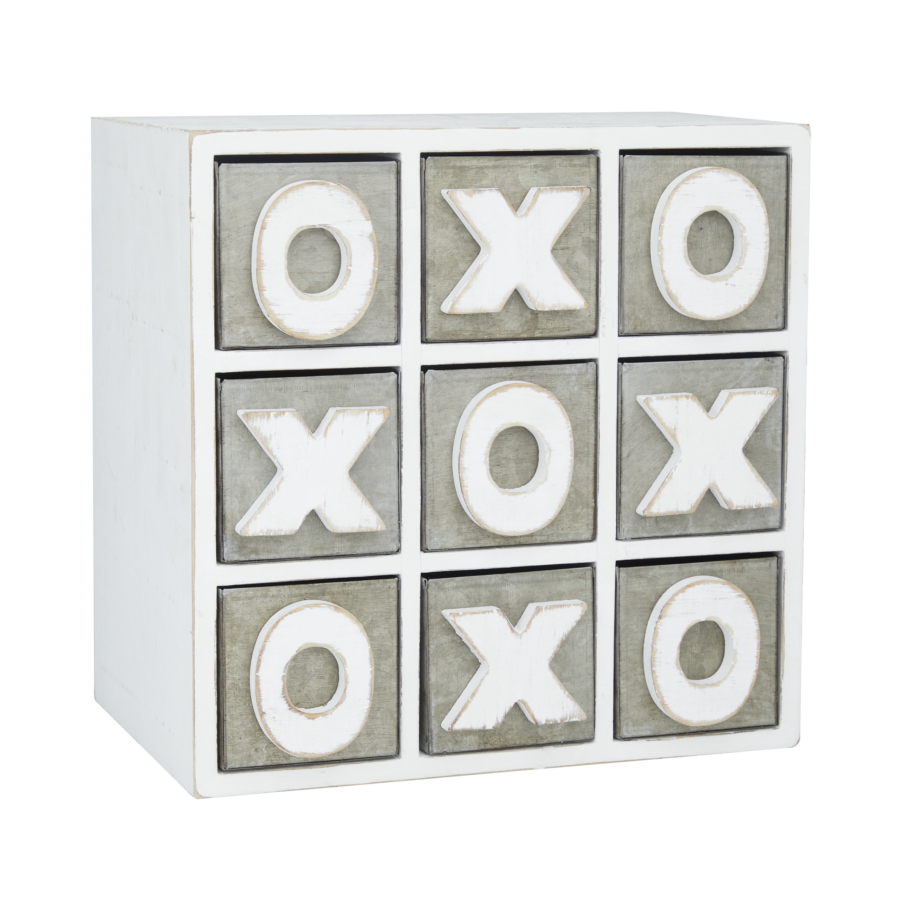 DecMode 11" x 11" White Wood Cabinet with X and O Shelves, 1-Piece