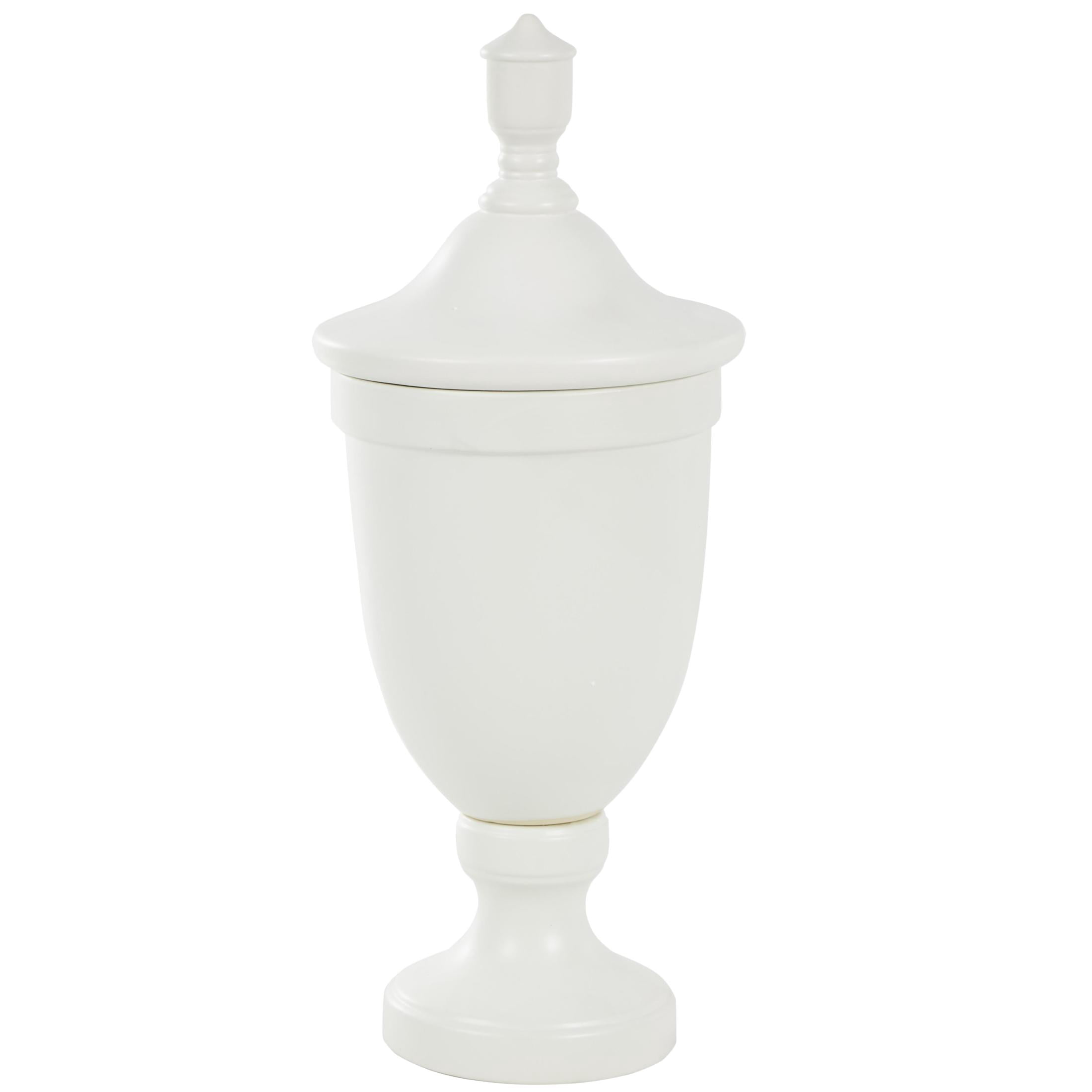 DecMode 11" x 28" White Ceramic Fluted Urn Shaped Decorative Jars with Lid, 1-Piece
