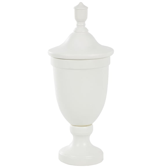 DecMode 11" x 28" White Ceramic Fluted Urn Shaped Decorative Jars with Lid, 1-Piece