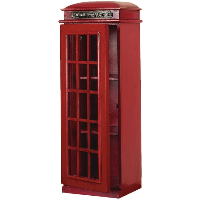 DecMode 11" x 30" Red Wooden London Telephone Booth 2 Shelf Storage Unit, 1-Piece