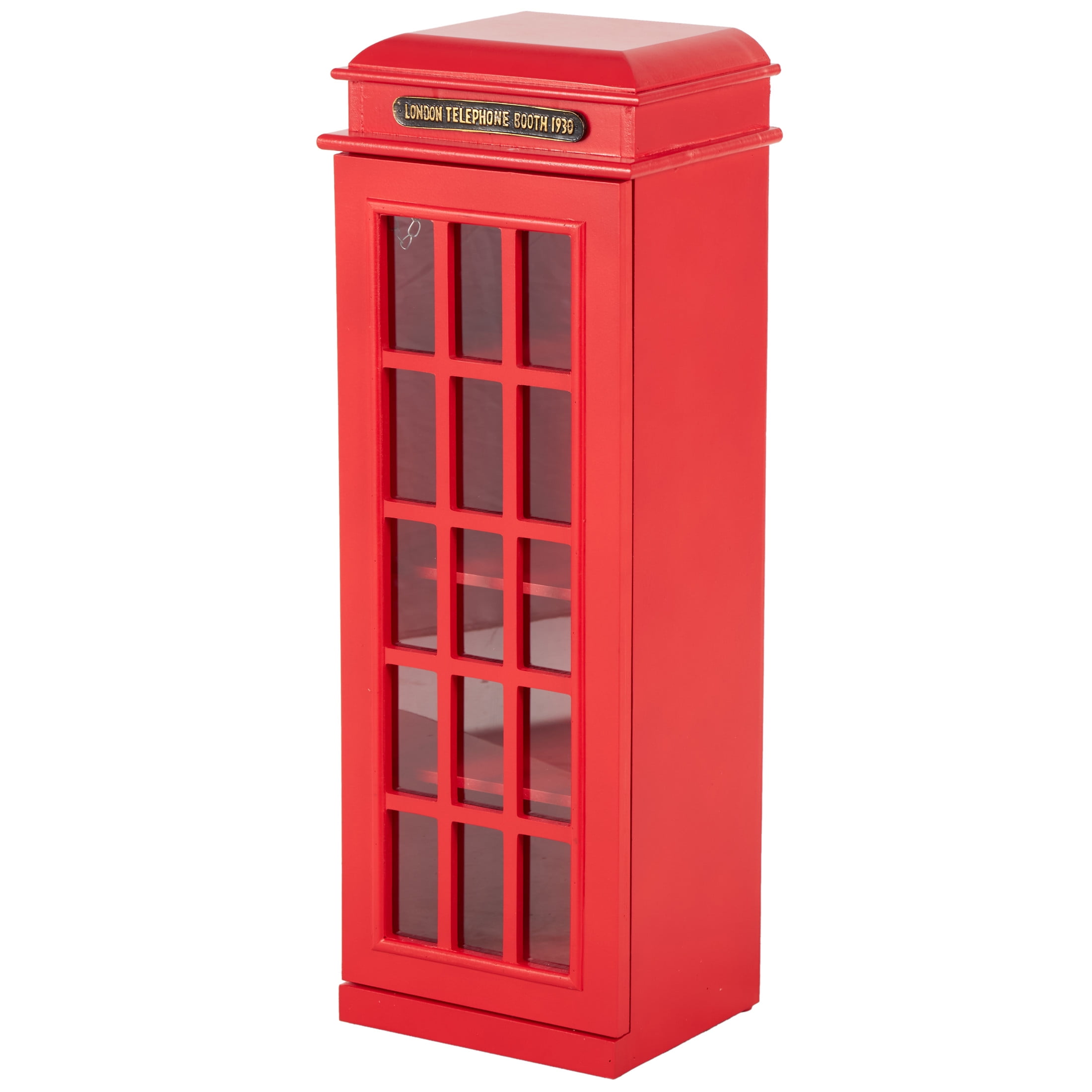 DecMode 11" x 30" Red Wooden Telephone Vintage London Booth 3 Shelf Storage Unit, 1-Piece