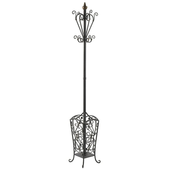 DecMode 11" x 74" Black Metal Scroll Vintage Style Coat Rack with Scroll Designs, 1-Piece