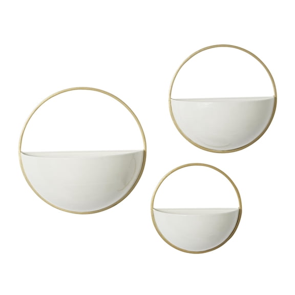 DecMode 12", 10", 9"W Round White Metal Round Geometric Wall Planter (3 Count)