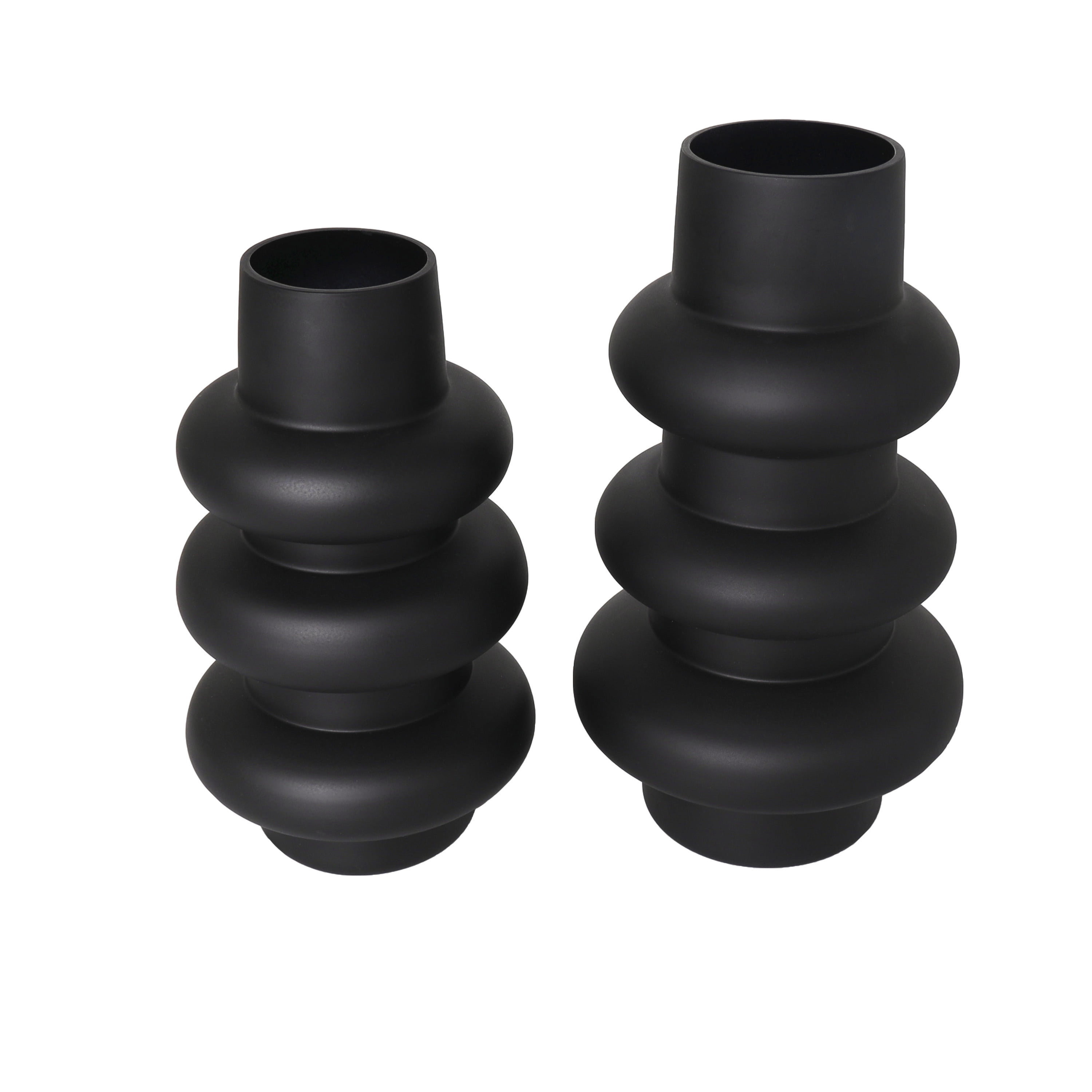 DecMode 12", 10"H Dimensional Bubble Black Glass Vase, Set of 2