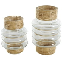 DecMode 12", 10"H Handmade Rattan Wrapped Glass Vase, Set of 2