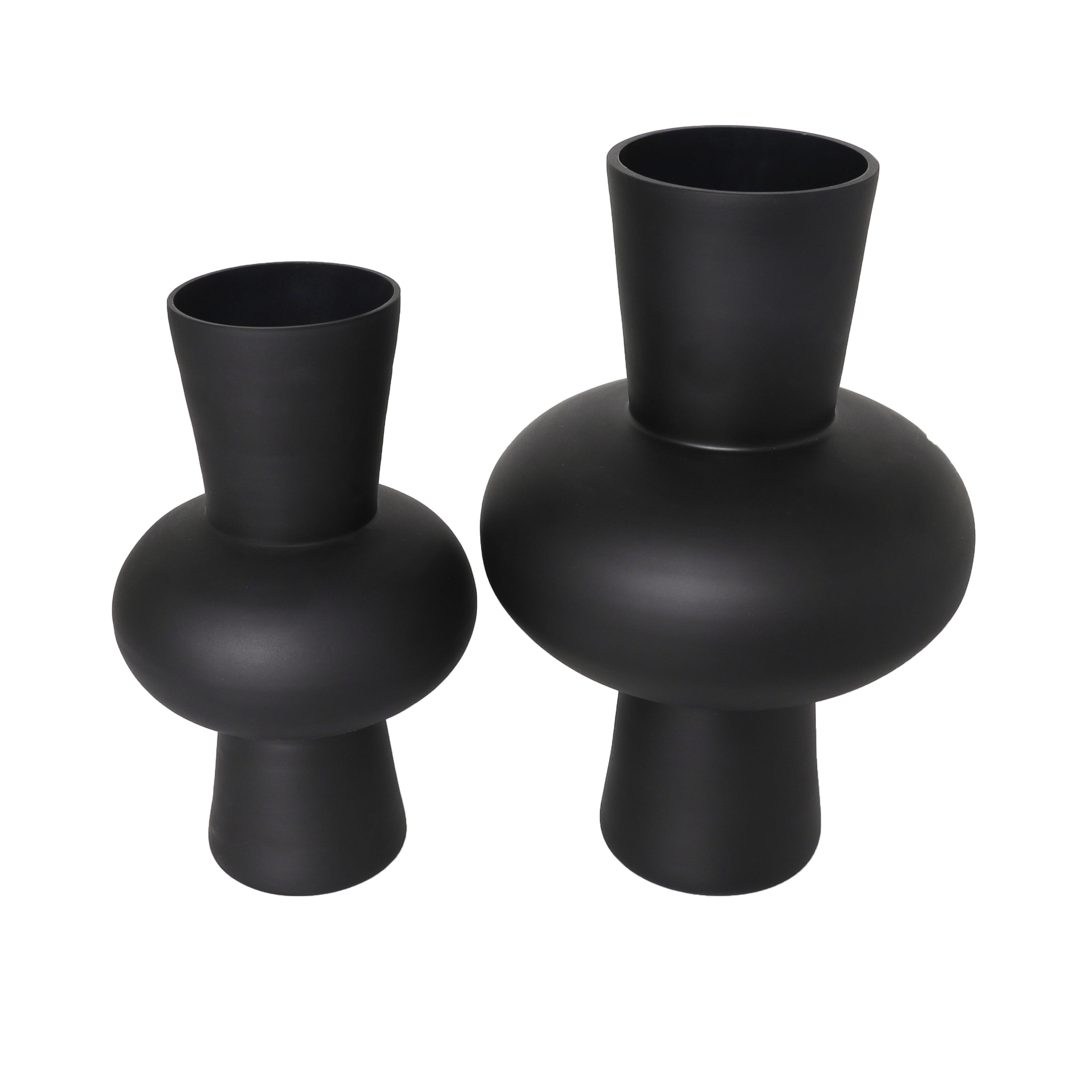 DecMode 12", 10"H Trumpet Black Glass Vase with Wide Rounded Center