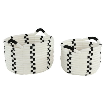 DecMode 12", 10" White Polyester Country Storage Basket, 2 - Pieces